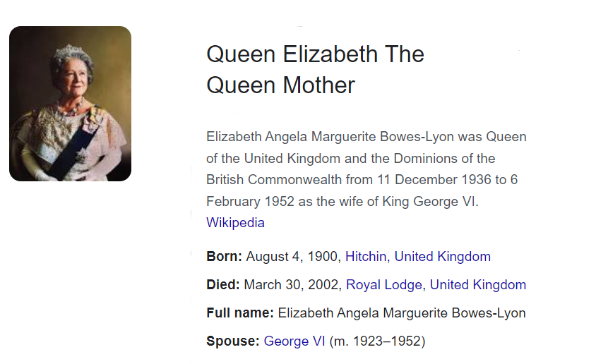 Королеву-мать тоже звали Елизаветой, но вообще у неё было много имён, как и у всех в королевской семье. 