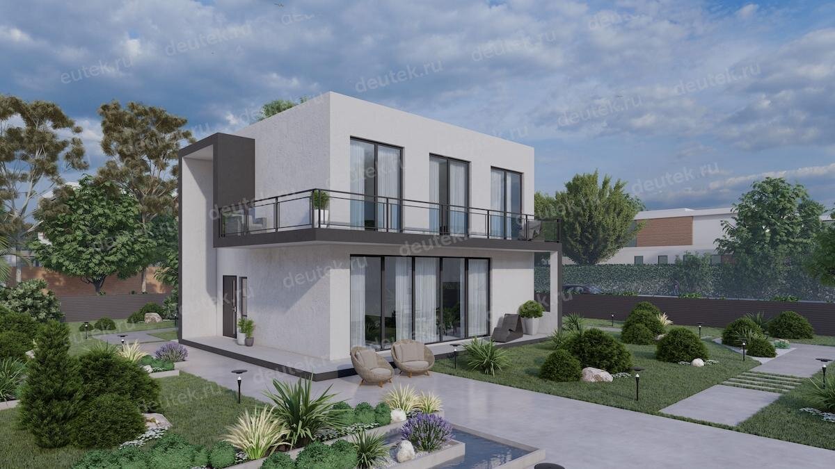 Проект двухэтажного дома 118 м2 с балконом в стиле Хай-Тек - DTE143