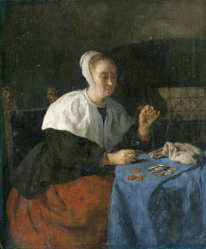 Женщина, взвешивающая монеты. Габриель Метсю, 1655