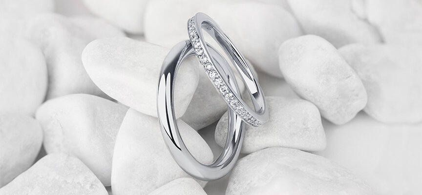 Пара обручальных колец из платины ПК-121-00 и ПК-031-03 от Platinum Lab