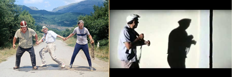 кадры из фильмов "Кавказская пленница", "Бриллиантовая рука"