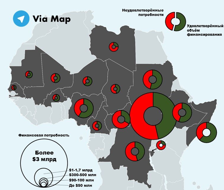 Dzen maps. Объем гуманитарной помощи странам Африки.