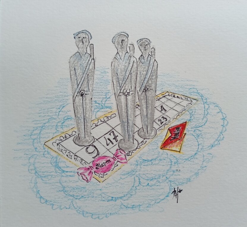 Интересно, что в тексте не будет ни про лото, ни про солдат, ни про конфеты. Автор, ты что, сбрендил? Нет, просто мне нравится рисунок жены) 