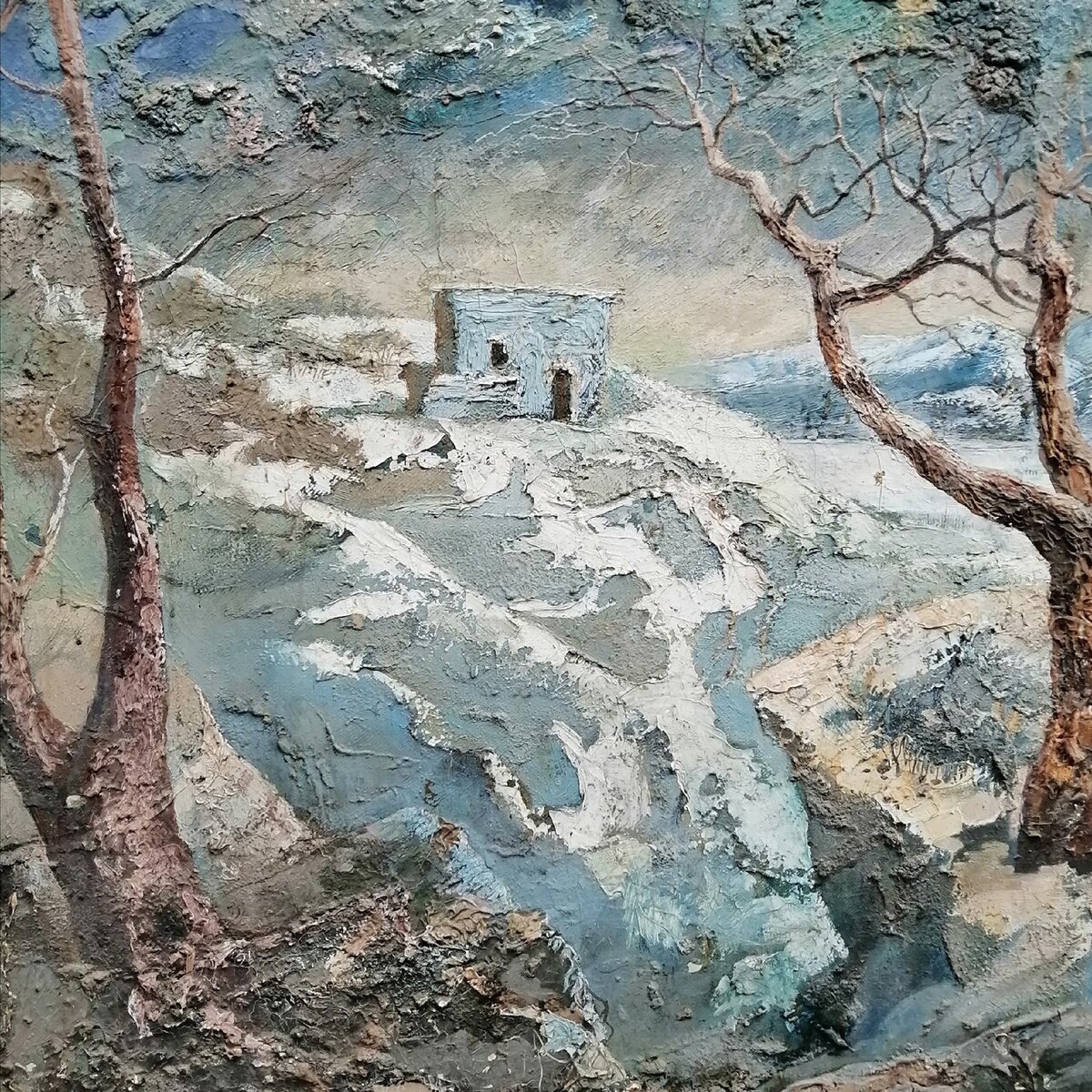 Фото автора. Ткаченко А, В. "Полигон " 1987 год. В этой работе фактура сделана за счет пастозного письма масляными красками.