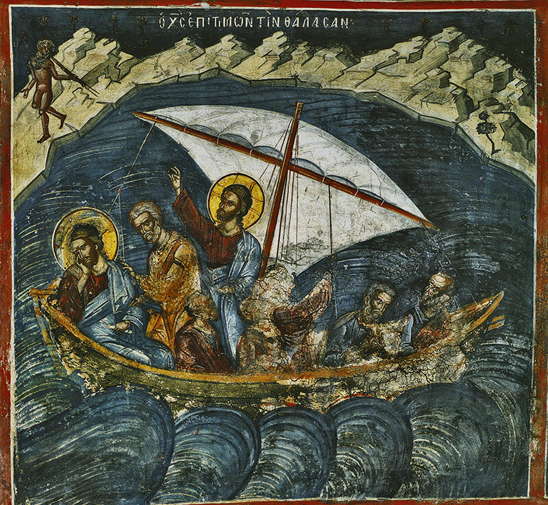 Христос с учениками на лодке во время шторма на Геннисаретском озере. Фото сайта bogoslov-kubansobor.ru