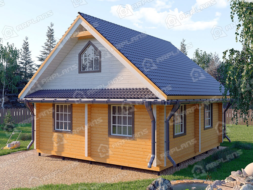 Фото 2 комбинированного дома из бруса и каркаса с мансардой, 1 спальней. 100 кв м. Источник arplans.ru Проект А-004