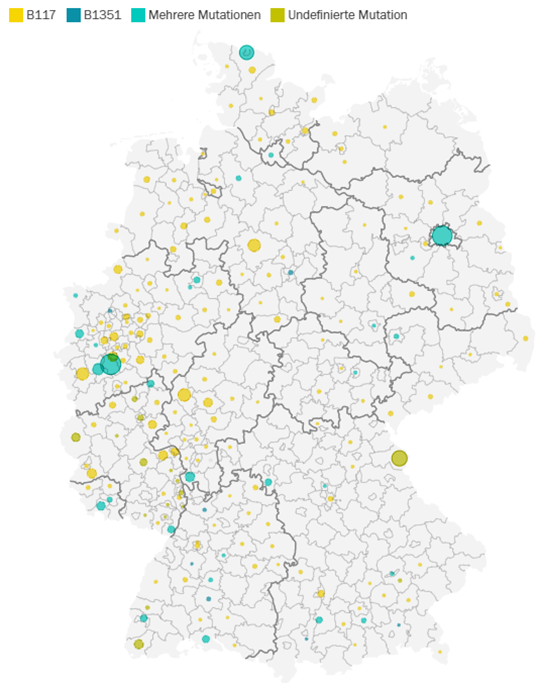 Карта распространения мутаций коронавируса в Германии