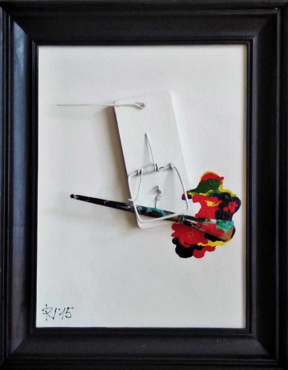 Виктор Ремезов Творческий кризис. двп, мышеловка, кисть, акрил 49х39, 2015