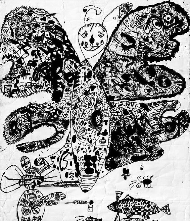 Credits to Zana Miniotaite. Butterfly that cures with music  Ink on paper (1992г. Рисунок сделан , когда художнице было 5 лет).