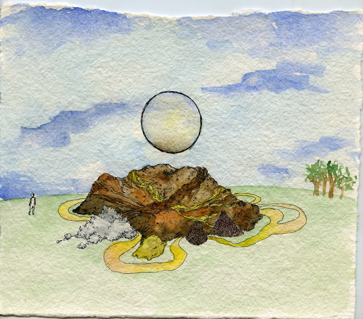 Валерия Нибиру. Инсталляция «Во что превращается тело через 7 лет» со стеклянным шаром». 2011 г. Бумага, тушь, акварель.