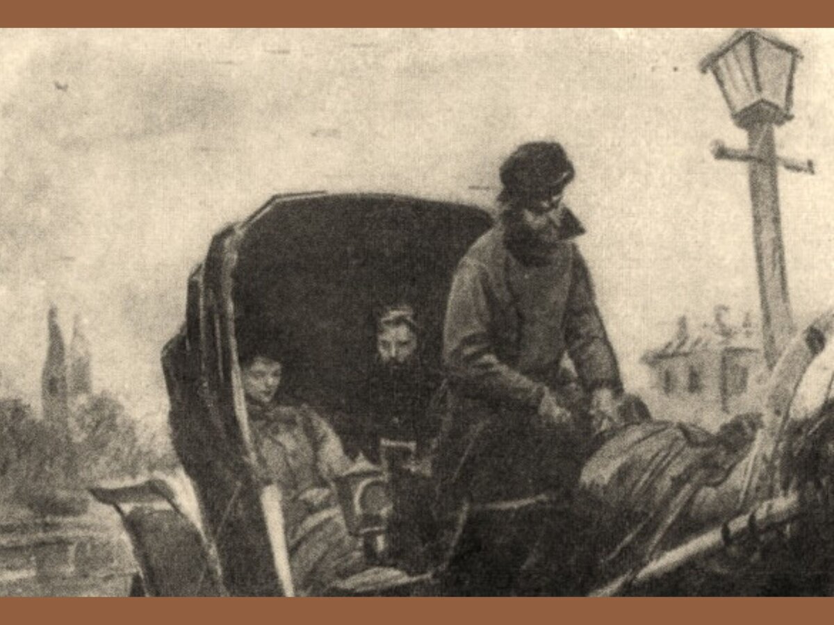 Иллюстрация к рассказу Чехова "Невеста", написанному 1903 г. Надя провожает Сашу на вокзал.