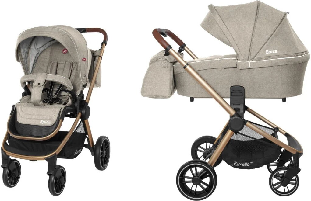 Преимущества: цена, реверсивный прогулочный блок, небольшой вес, задние колеса без оси, сумка, трансформирующаяся в пеленальный матрасик, и дождевик в комплекте.