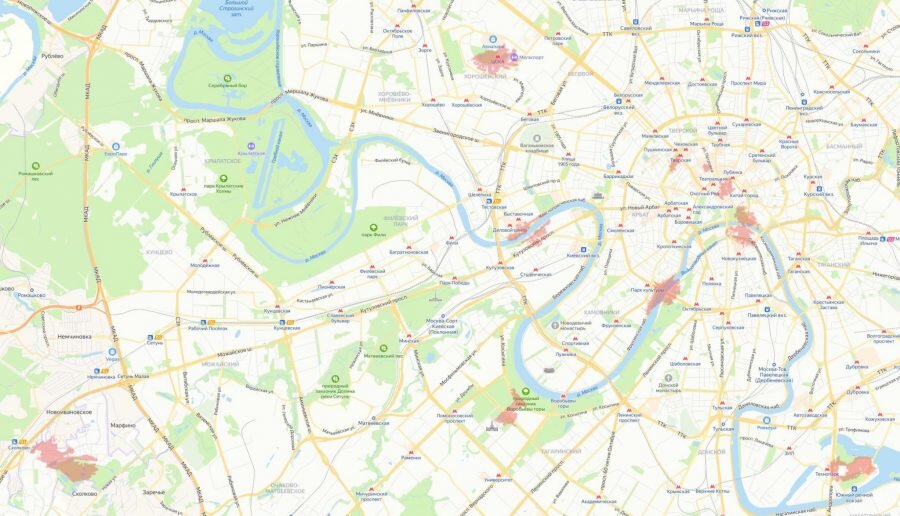  Карта Москвы с отмеченными пилотными зонами 5G