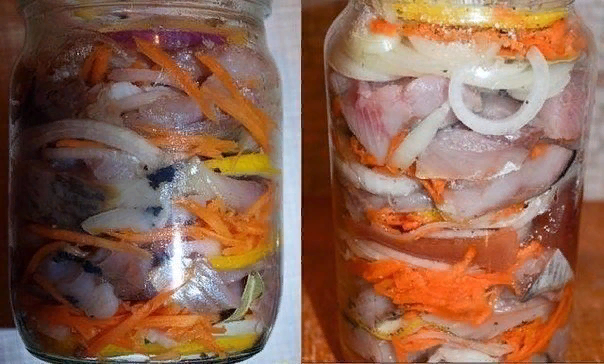 Ингредиенты: -Сельдь свежемороженная - 2 шт.,
-Лук - 2 шт.,
-Лимон - 0,5 шт.,
-Сахар - около 6 ч. л.,
-Соль - 4 ч. л.,
-Морковь - 1 шт.,
-Лавровый лист - 10-12 шт.,
-Чёрный перец - 8-10 горошин (крупно-молотых)

Приготовление:
Лимон нарезаем тонкими кружочками. Морковь трем на крупной терке. Лук нарезаем кольцами. Выкладываем слоями в банку: на дно — несколько колец лука, лавровый лист, щепотку моркови, кусочек лимона, 0,5 ч. л. сахара, щепотку перца и соли. Сверху - слой сельди. Затем снова овощи и специи.

И так чередуем слоями, периодически придавливая, пока не доберемся до самого верха банки. Теперь закрываем плотной крышкой и отправляем в холодильник. На второй-третий день селёдка готова. Приготовленная таким образом селедка получается нежная, сладкая, сочная и очень, очень вкусная. При подаче можно полить растительным маслом и слегка посолить.
Приятного аппетита!