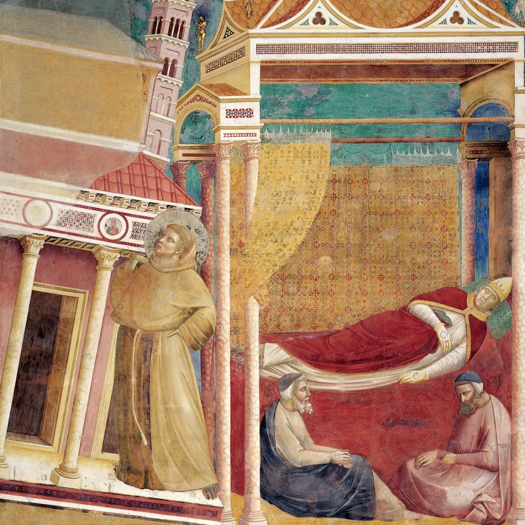 06). Джотто. Сон Папы Иннокентия III                                                                                 (Житие Святого Франциска в 28 фресках в верхней Церкви базилики                      Сан-Франческо в Ассизи). 1290-е годы.