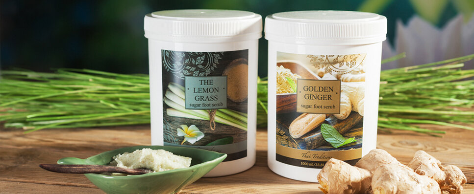 Сахарный скраб для ног Золотой Имбирь 1000 мл и Сахарный скраб для ног Тайский Лемонграсс 1000 мл.