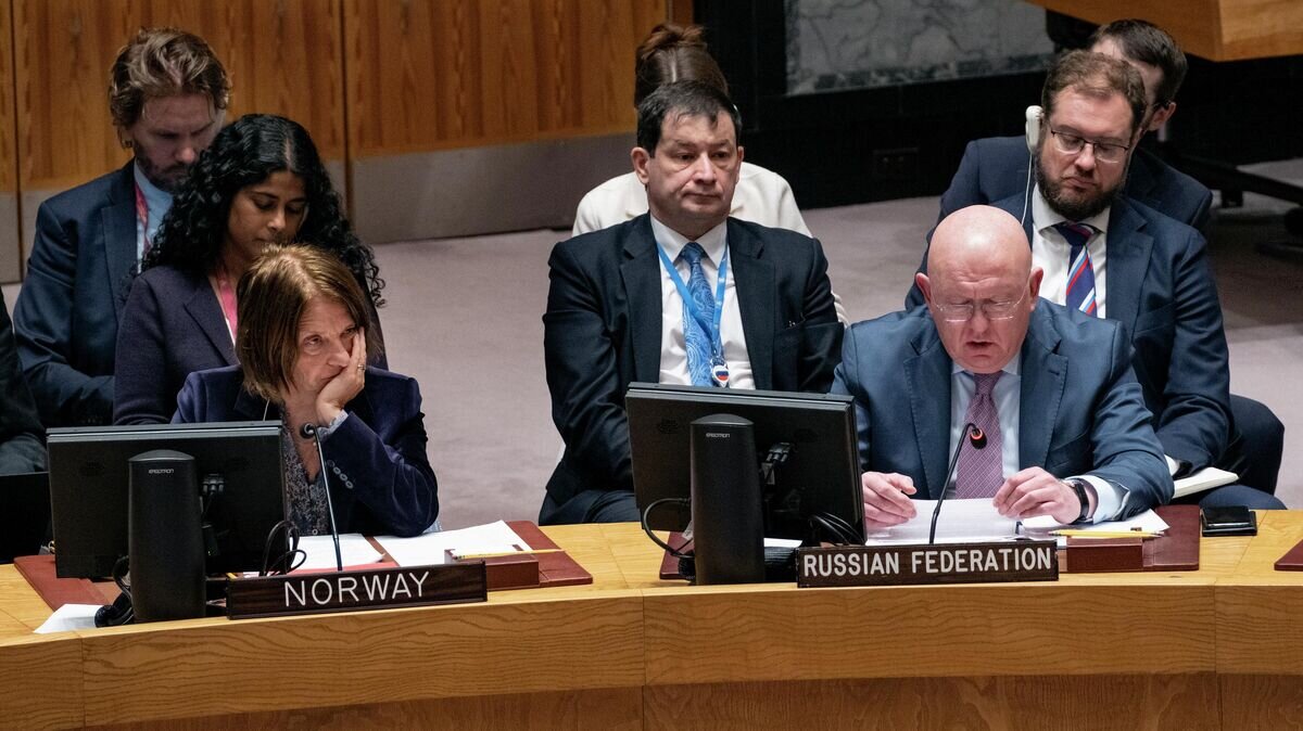    Постоянный представитель России при ООН Василий Небензя выступает во время заседания Совета безопасности по вопросу поставок зерна из Украины© AP Photo / Craig Ruttle