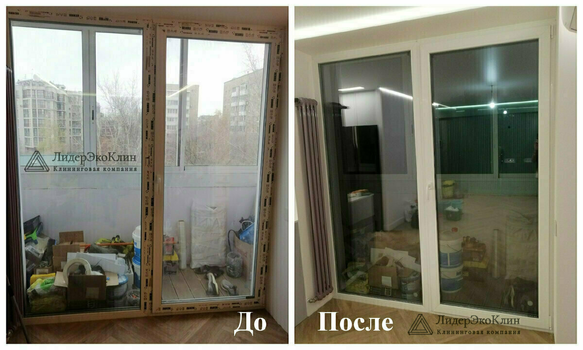 Моем окна, удаляем защитную пленку, следы затирок, клей