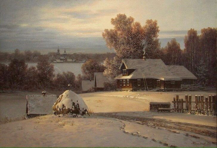 Пейзаж заснеженного поселения