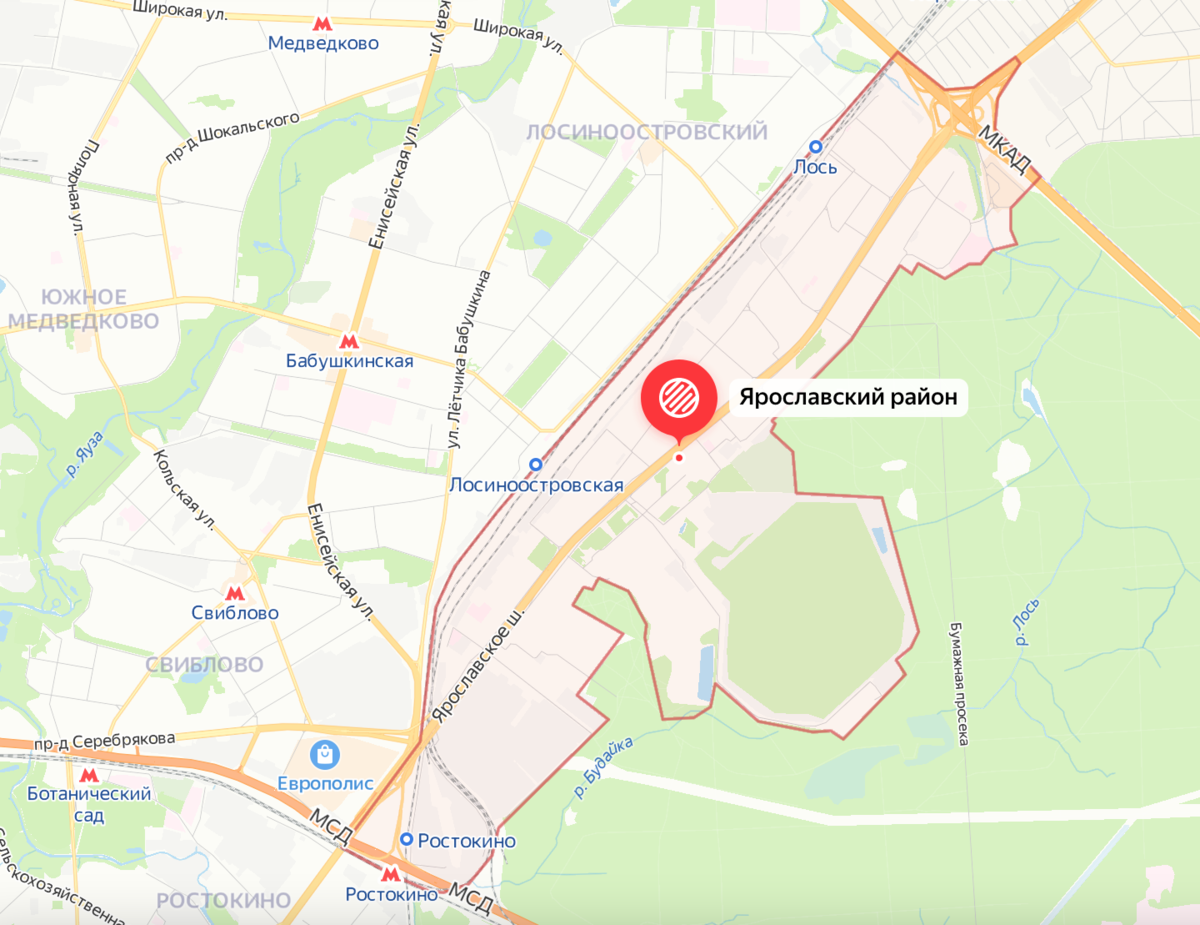 Современные границы Ярославского района. Яндекс.Карты.