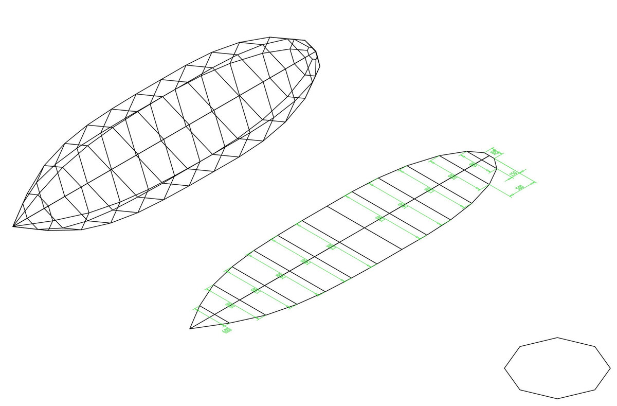 Схема восьмигранной модели длиной 6 м.
