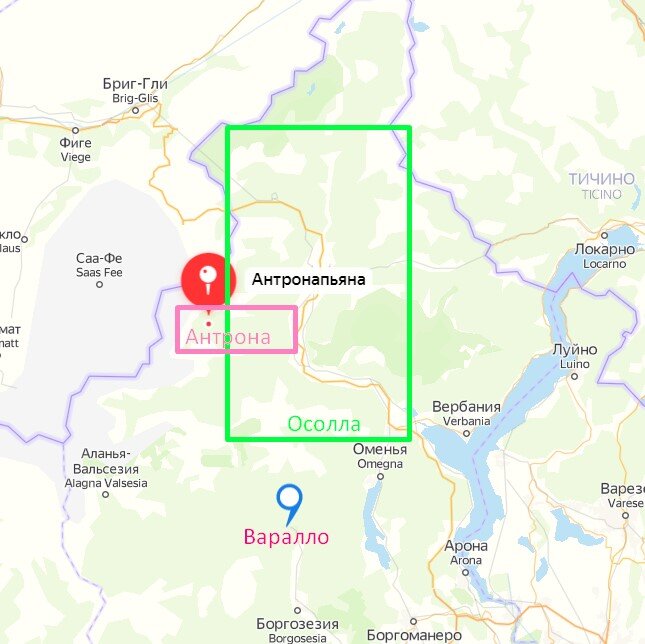 Осолла, Антрона и Варалло, регион Пьемонт, Италия, скриншот Яндекс.Карты