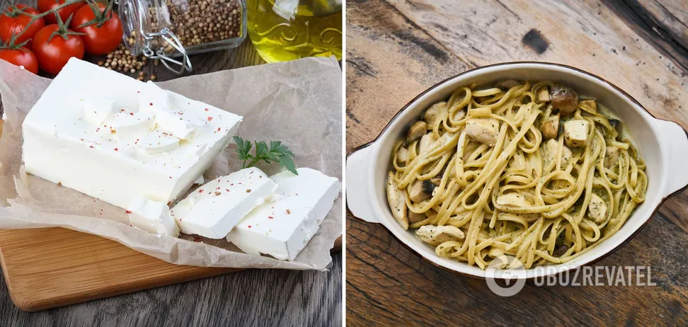 Домашняя лапша с мясом и брынзой 