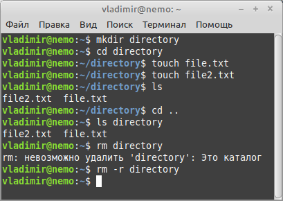 Результат выполнения команд в Linux Mint.