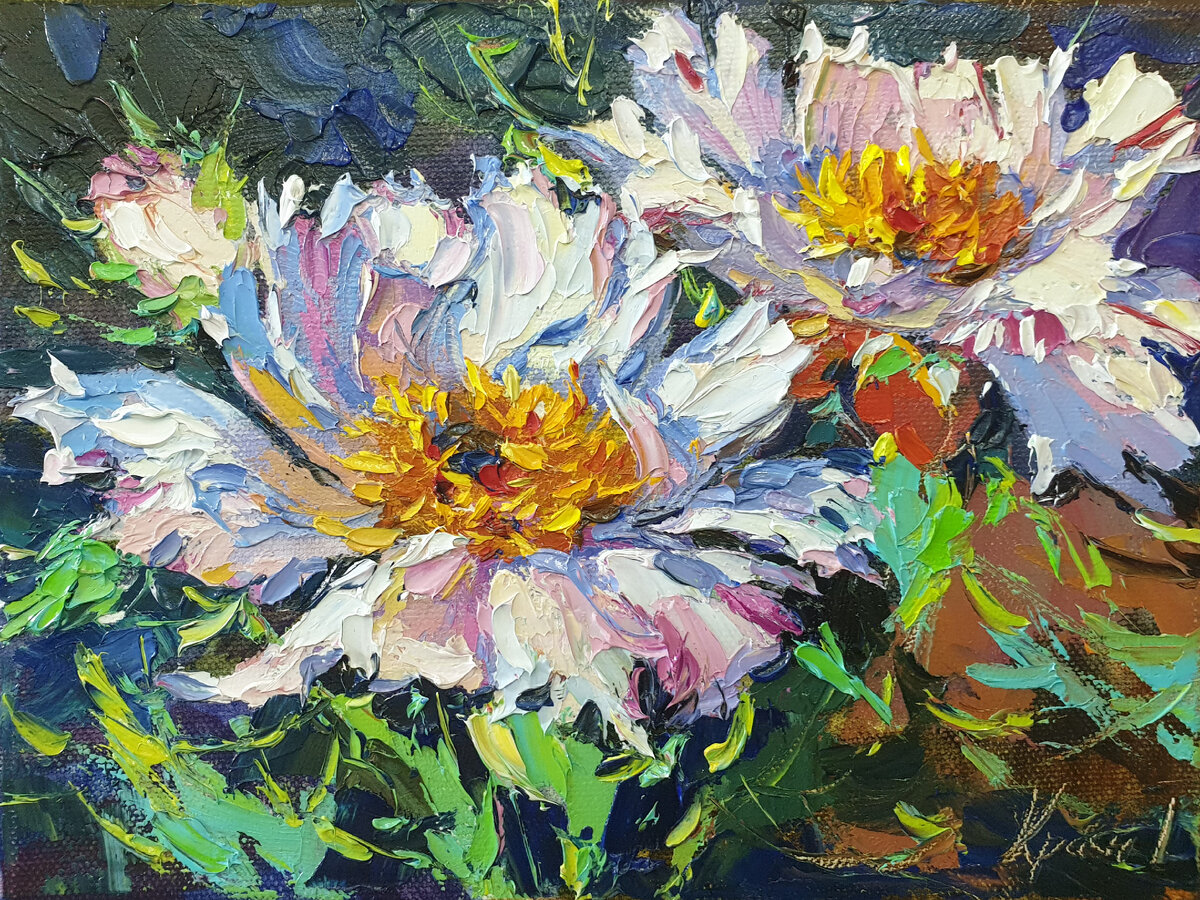 Краснощекова Т. Японский пион.холст, масло 20х30 2022