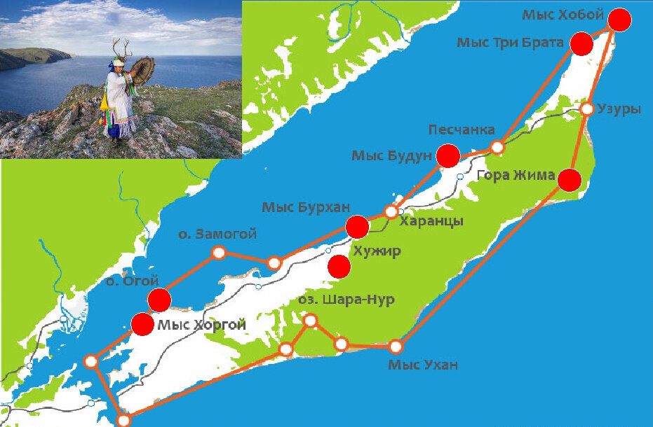 Карта малого моря байкал с бухтами