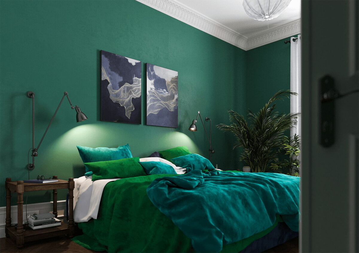 Зелёная спальня — атмосфера спокойствия, подаренная самой природой