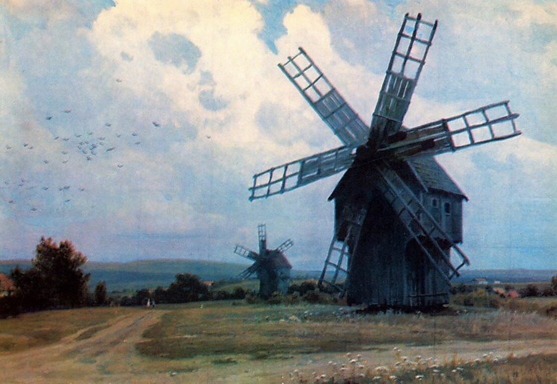 Щербаков Борис Валентинович, «Ветряки в окрестностях Ларги», 1974, картон, масло