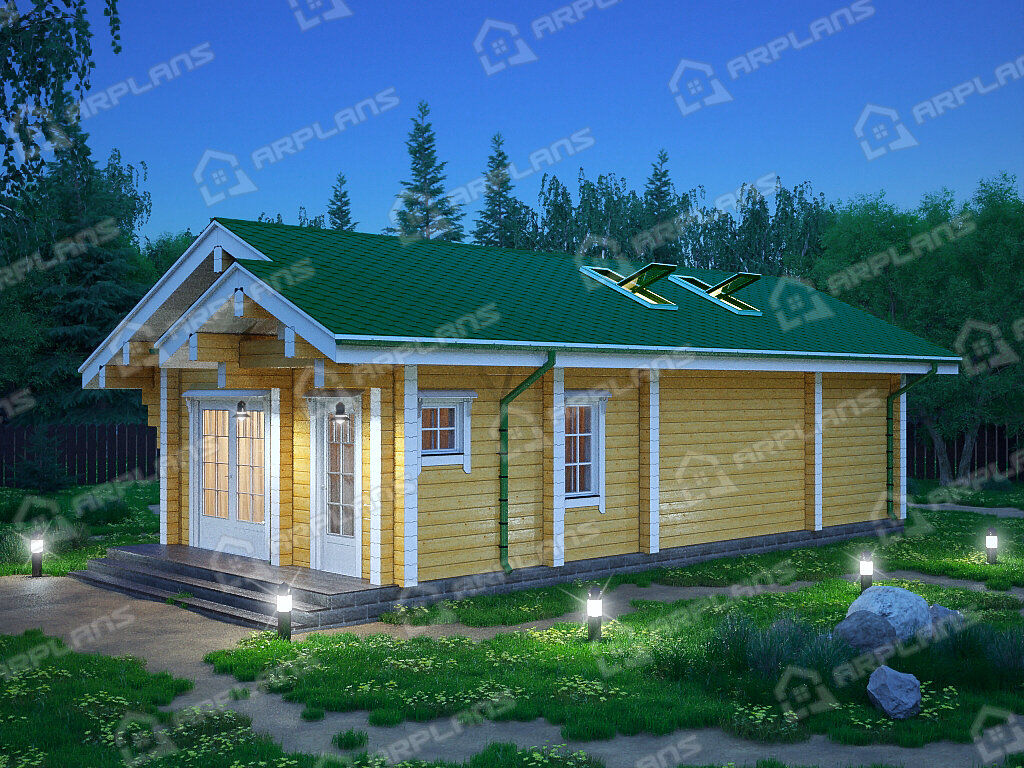 Фото 2 одноэтажного дома из бруса с 2 спальнями. Общая площадь 50 кв м. Источник arplans.ru Проект ДС-078