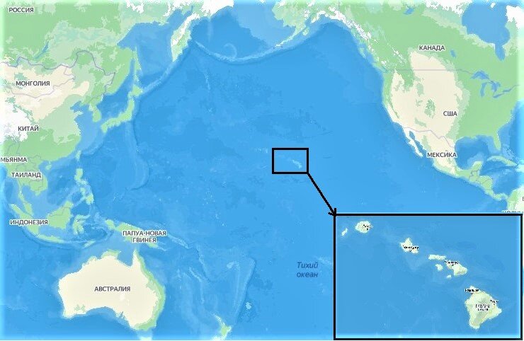 Месторасположение Гавайских островов.