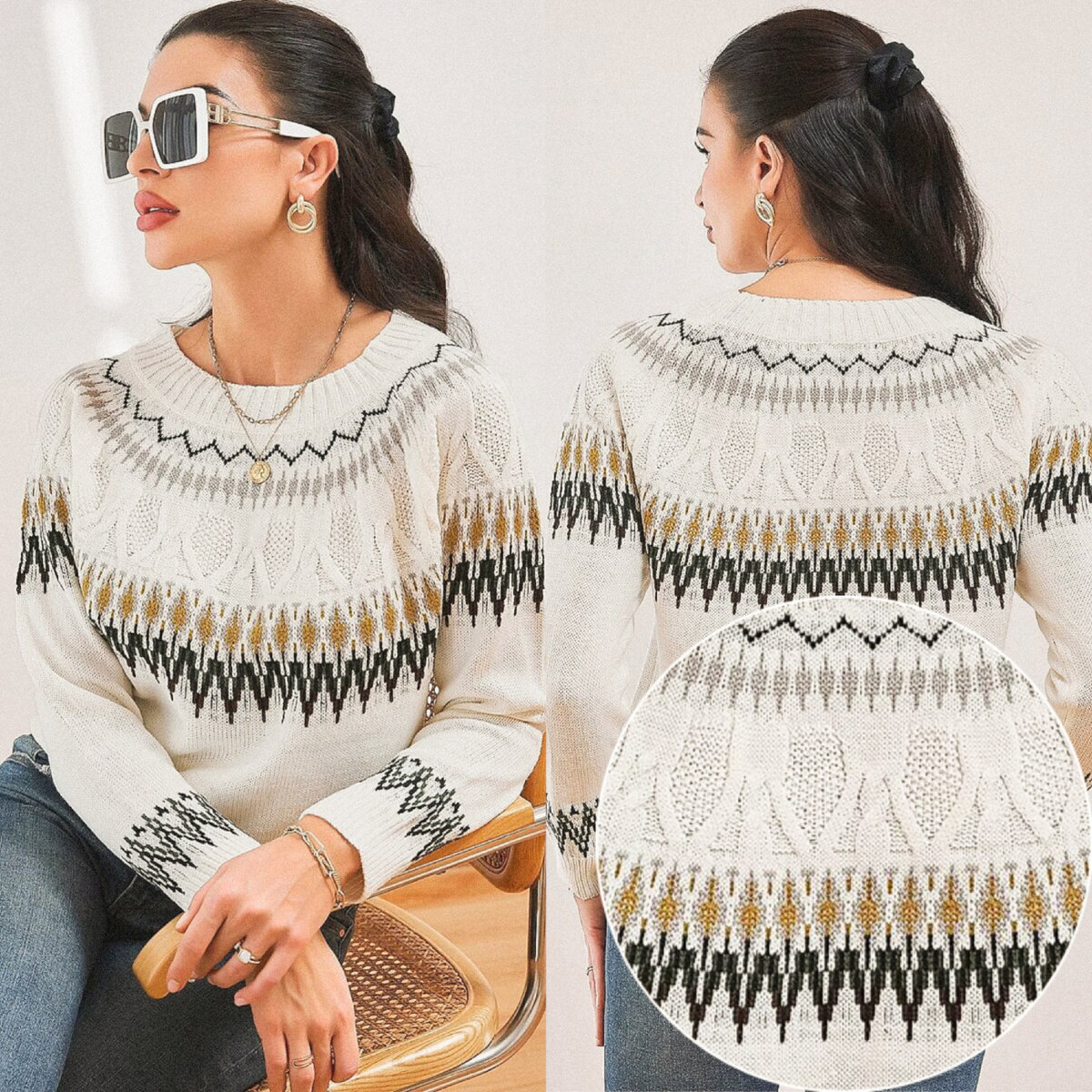 Джемпер на круглой кокетке с косами