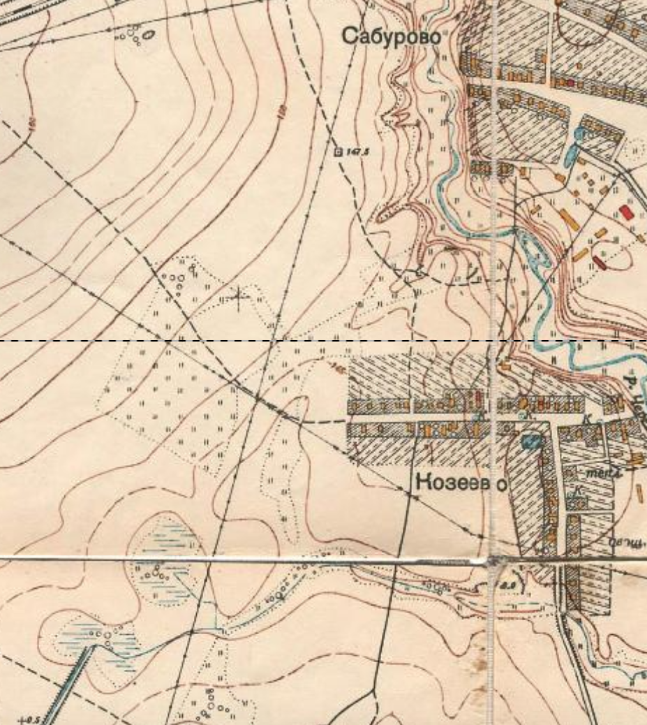 Деревня Козеево на карте Подмосковья 1952 года. С сайта www.retromap.ru.