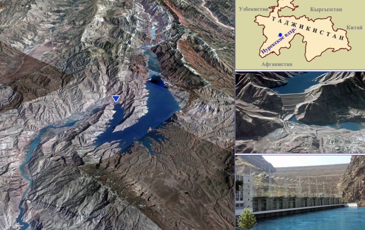 Нурекское водохранилище в Таджикистане