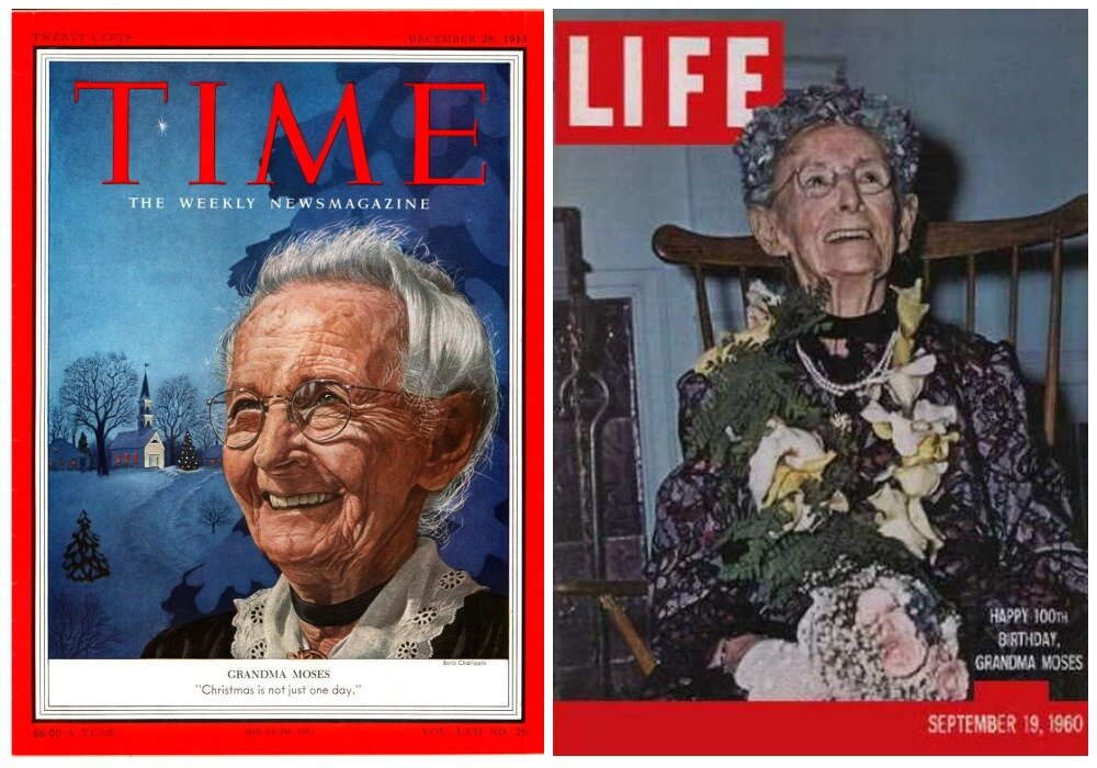 Бабушка Мозес на обложке Time в 1953 году и на обложке Life в 1960-м