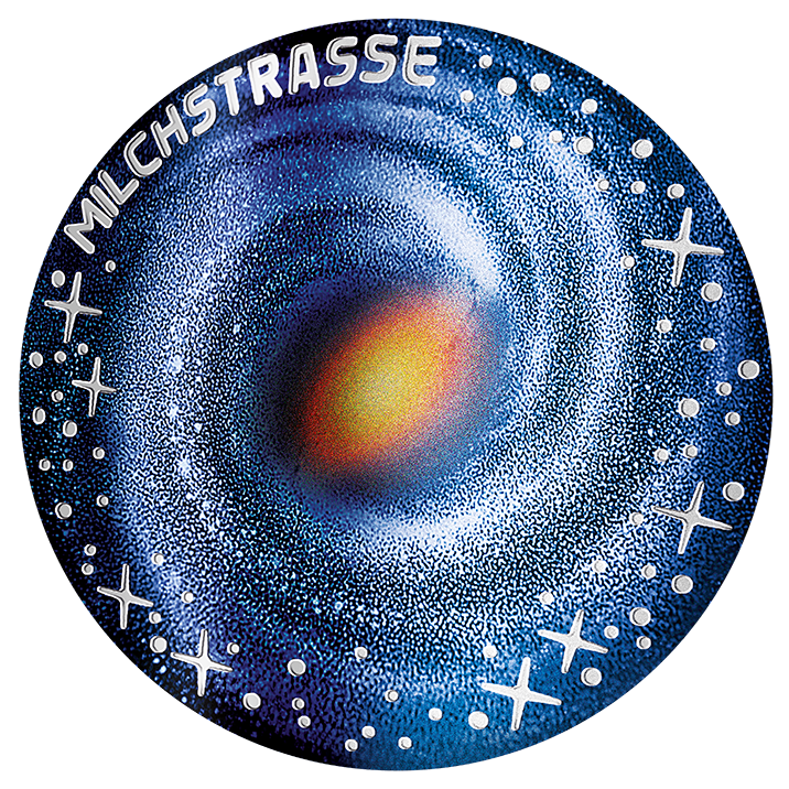 20 евро 2021 года «Млечный путь» серии «Неизведанная Вселенная» (реверс). Фото с сайта www.muenzeoesterreich.at