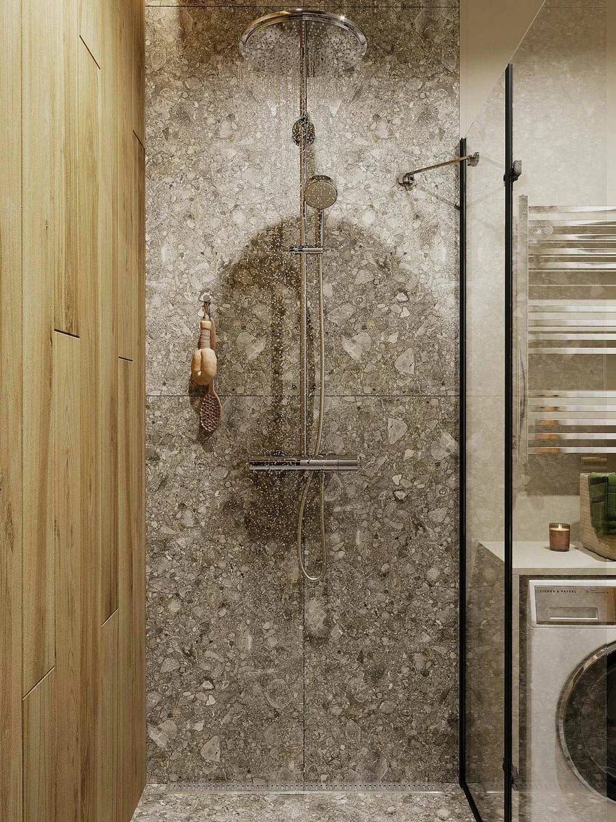 Зеленый, графитовый и светлое дерево. Элегантная однушка 48 кв.м., где уместилось всё необходимое