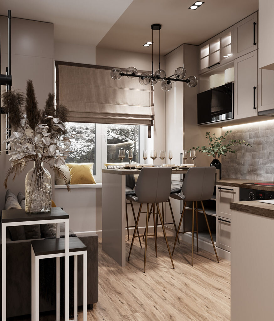 Теплые оттенки и мягкие акценты. Уютная квартира в бежево-серой гамме