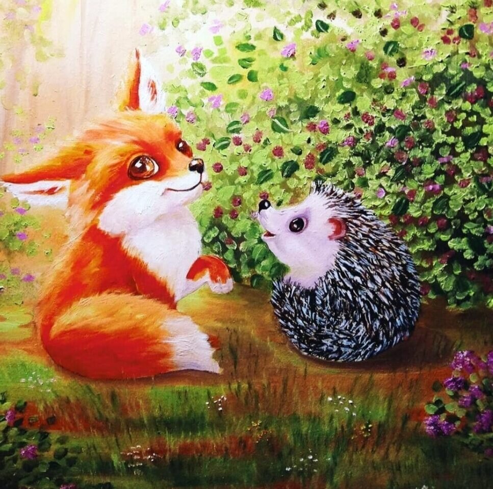 Рисунок белки и лисы