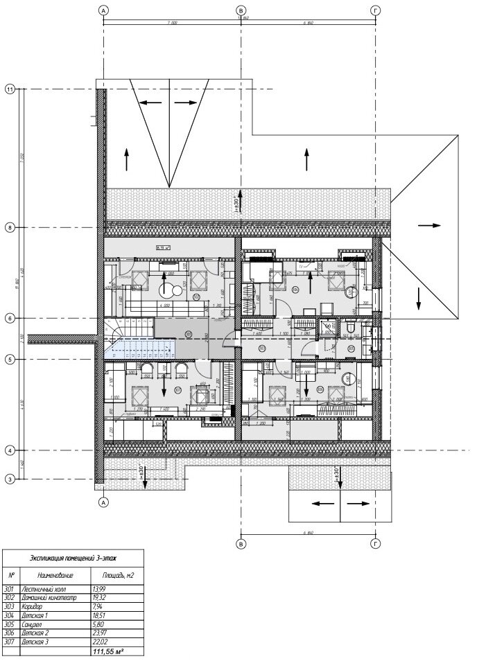 Планировка и экспликация помещений третьего этажа (мансарды)