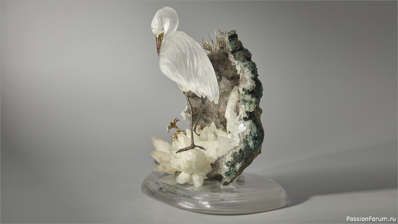 Горный хрусталь, турмалин, кальцит, бриллианты, высота 19,6 см