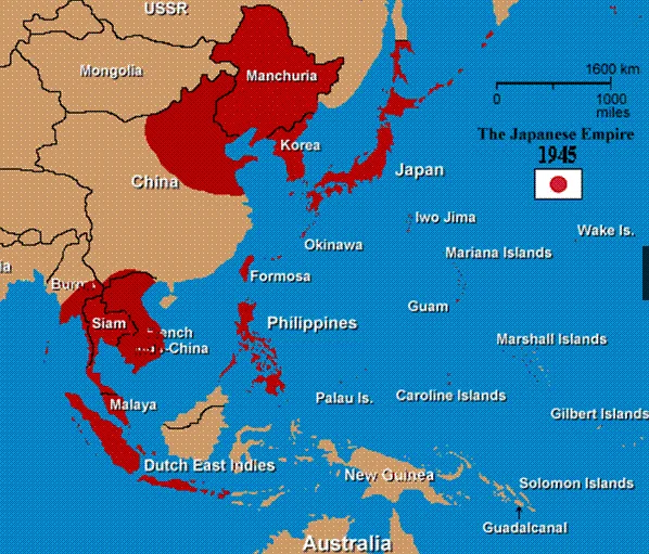 Япония к 1945 году потеряла огромное количество завоёванных территорий