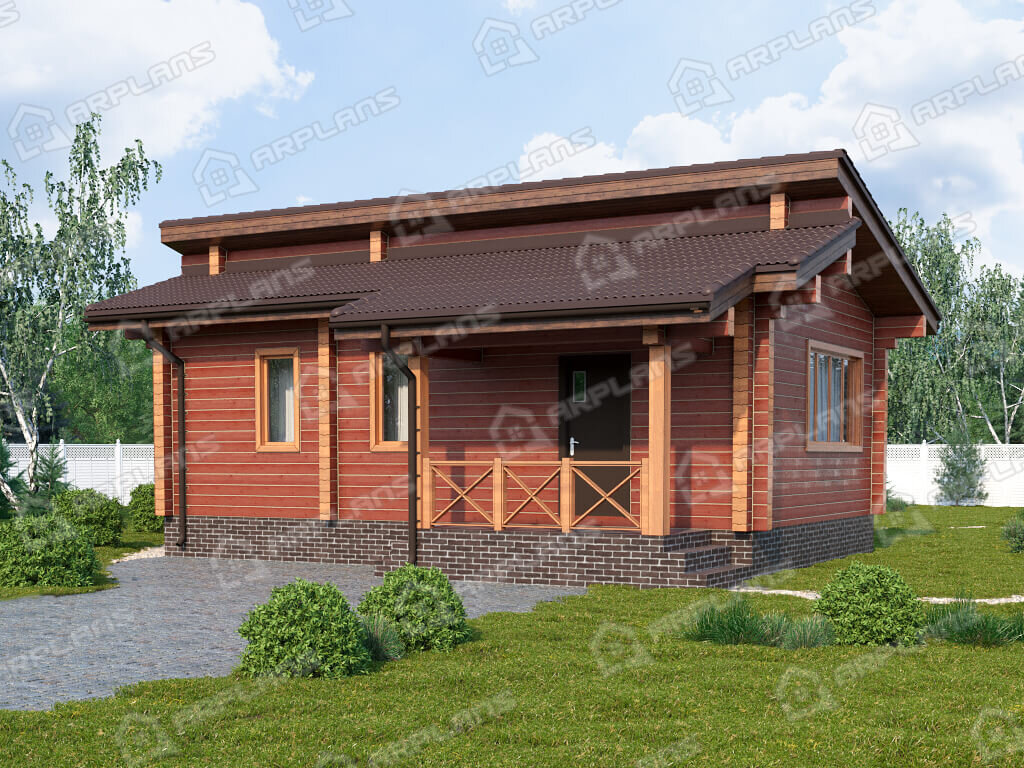 Фото 1 одноэтажной бани из бруса с комнатой отдыха. Общая площадь 57 кв м. Источник arplans.ru Проект Б-082