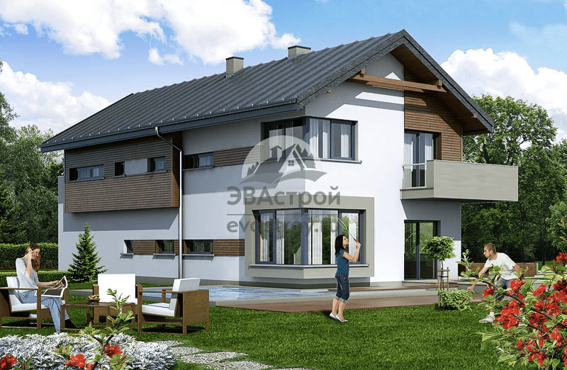 Проект двухэтажного дуплекса с большими окнами, балконом и террасой - 104-35