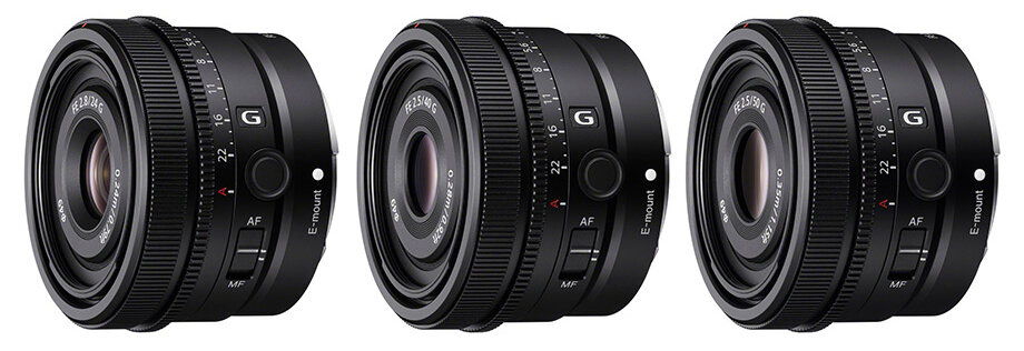
Объективы FE 24mm F2.8 G, FE 40mm F2.5 G и FE 50mm F2.5 G