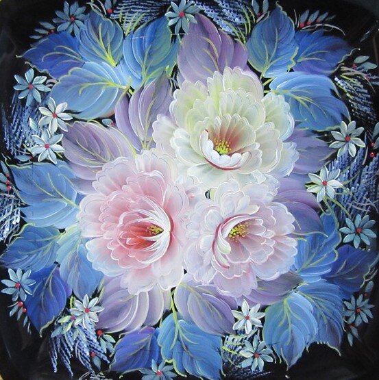 Композиция "Зимний узор". Масло, лак, оргалит.