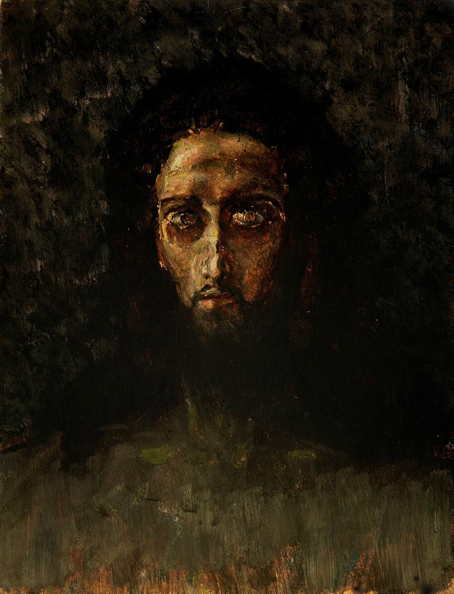 Этюды с изображением Христа, благополучно дожившие до наших дней, и относящиеся к тому же периоду творчества Врубеля, когда было создано уничтоженное  "Моление о чаще": 1 Голова Христа. 1888. Дерево, масло. 19.1×14.7 см. Третьяковская галерея